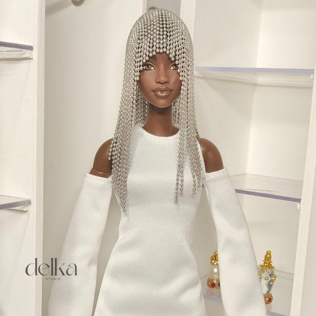 Metallic Beaded Doll Wig, 1/6 Scale, Fashion Doll Accessory