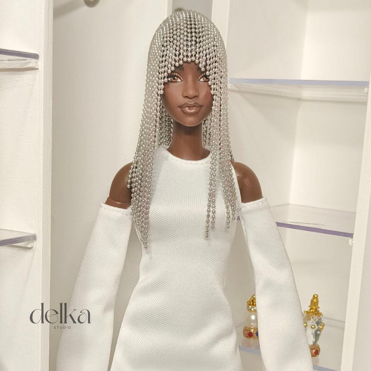 Metallic Beaded Doll Wig, 1/6 Scale, Fashion Doll Accessory
