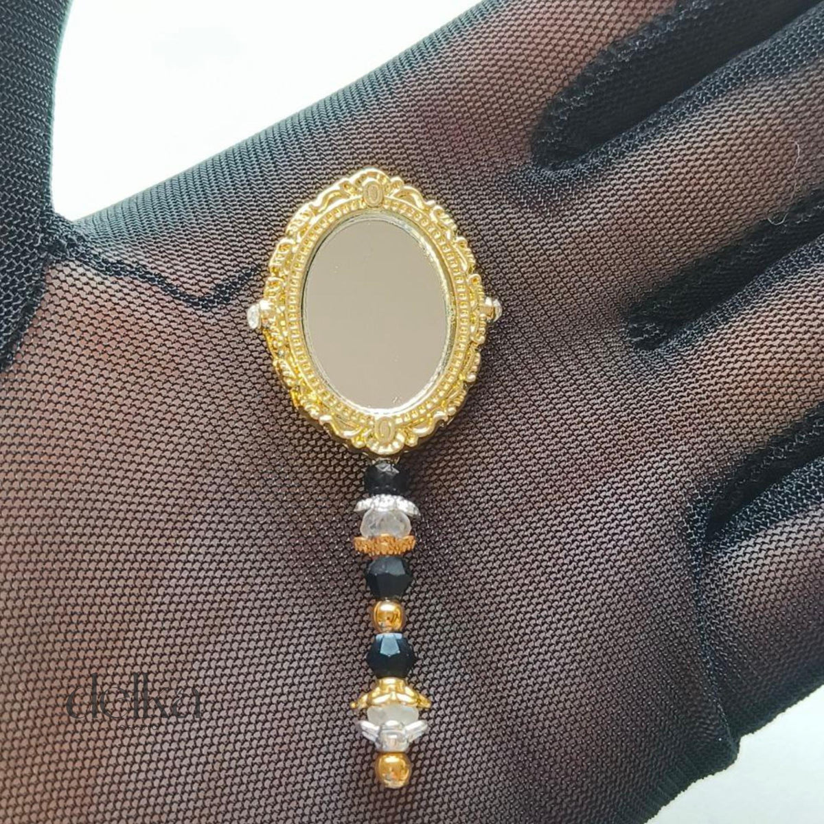 12 inch handmade miniature jeweled gold mirror for Fashion dolls