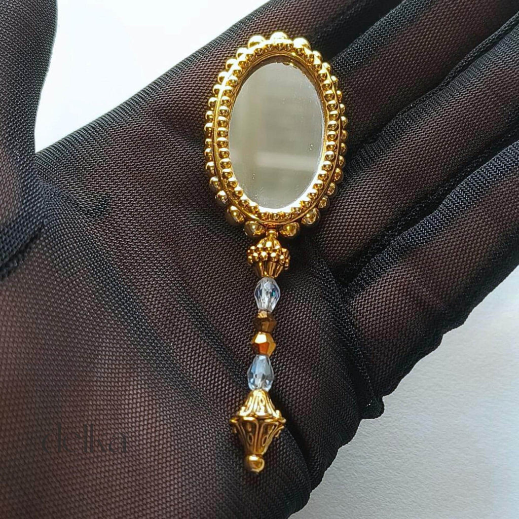 Handmade Gold Jewel Miniature Mirror for Dolls