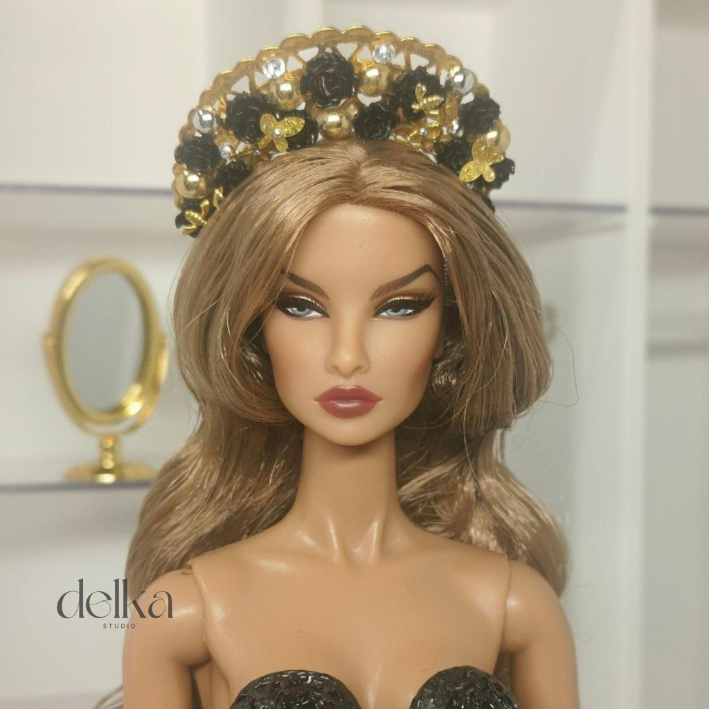Golden Goddess Doll Headband, Flowers and Butterflies, Fashion Royalty, 1/6 Scale