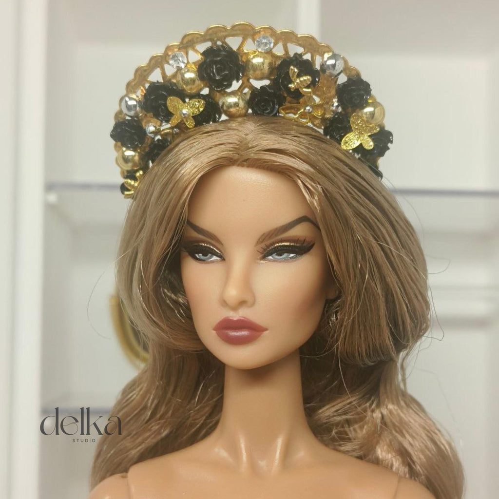 Golden Goddess Doll Headband, Flowers and Butterflies, Fashion Royalty, 1/6 Scale