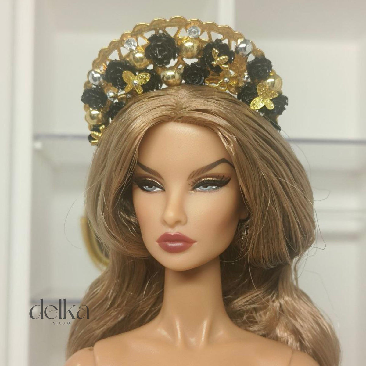 Golden Goddess Doll Headband, Flowers and Butterflies, Fashion Royalty, 1/6 Scale