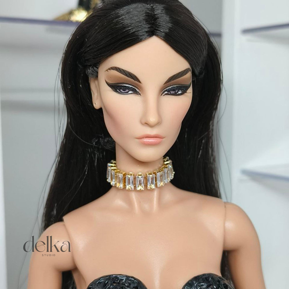 Rhinestone Jeweled Choker, 1:6 Scale Doll Necklace