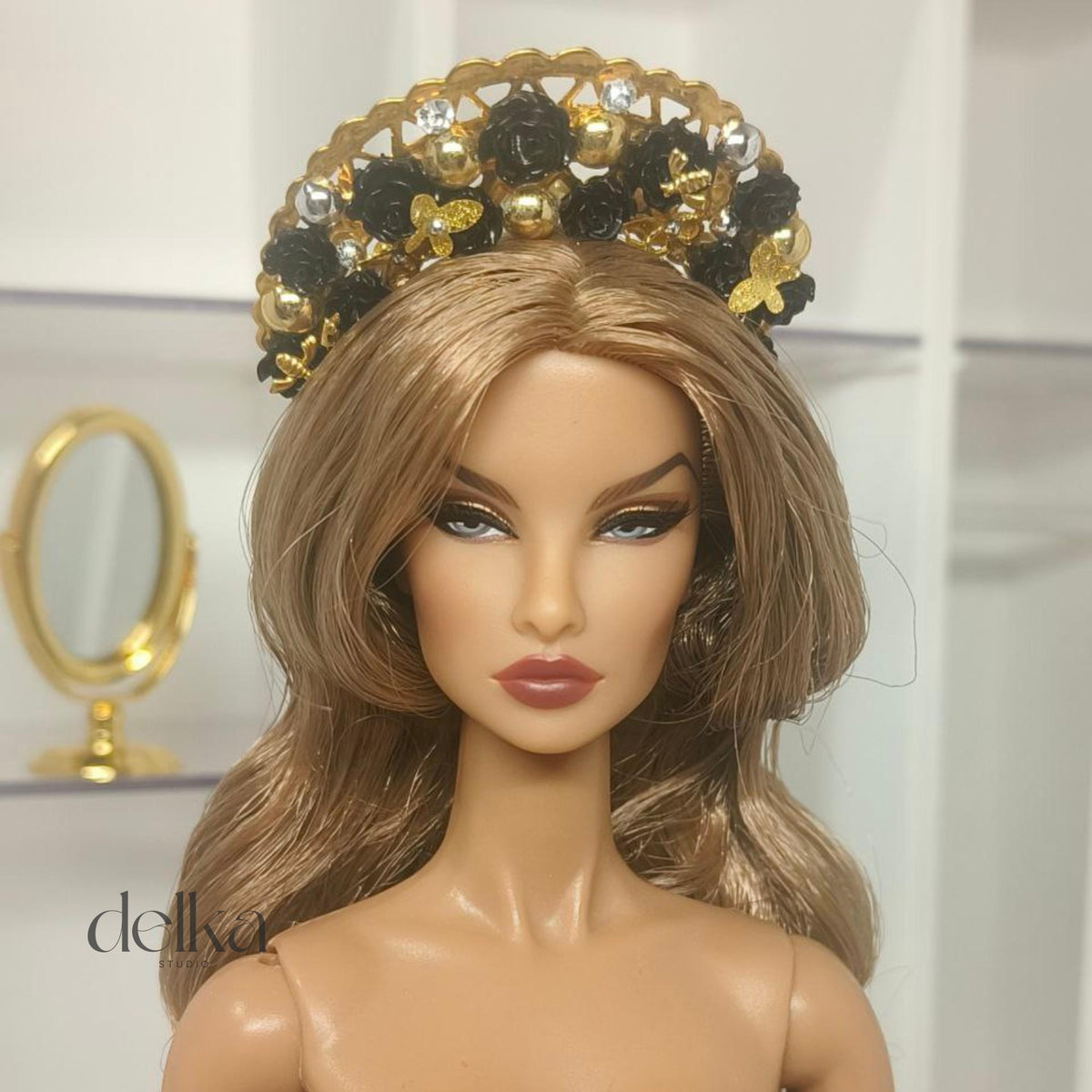 Golden Goddess Doll Headband, Flowers and Butterflies, Fashion Royalty, 1/6 Scale