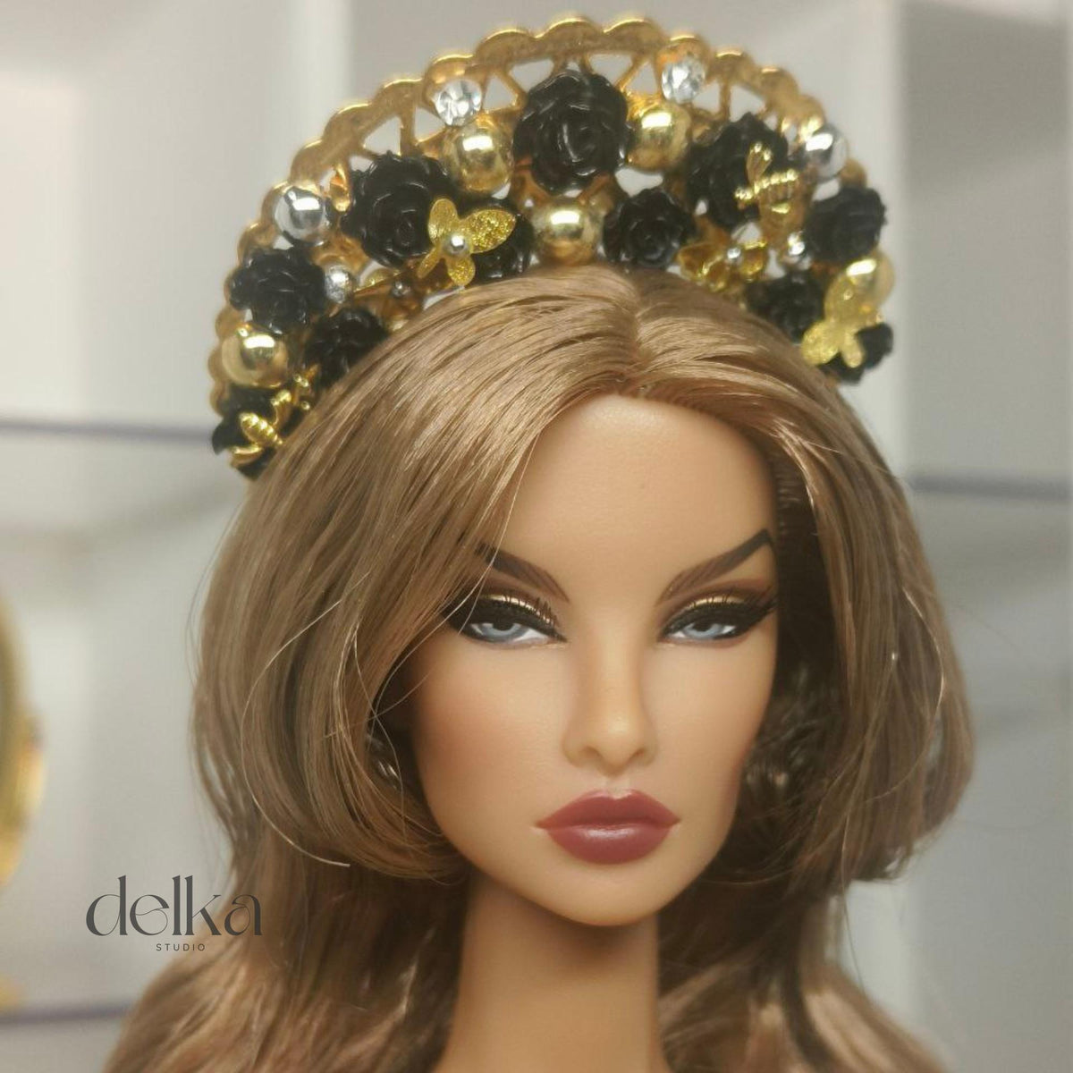 Golden Goddess Doll Headband, Flowers and Butterflies, Fashion Royalty, 1/6 Scale