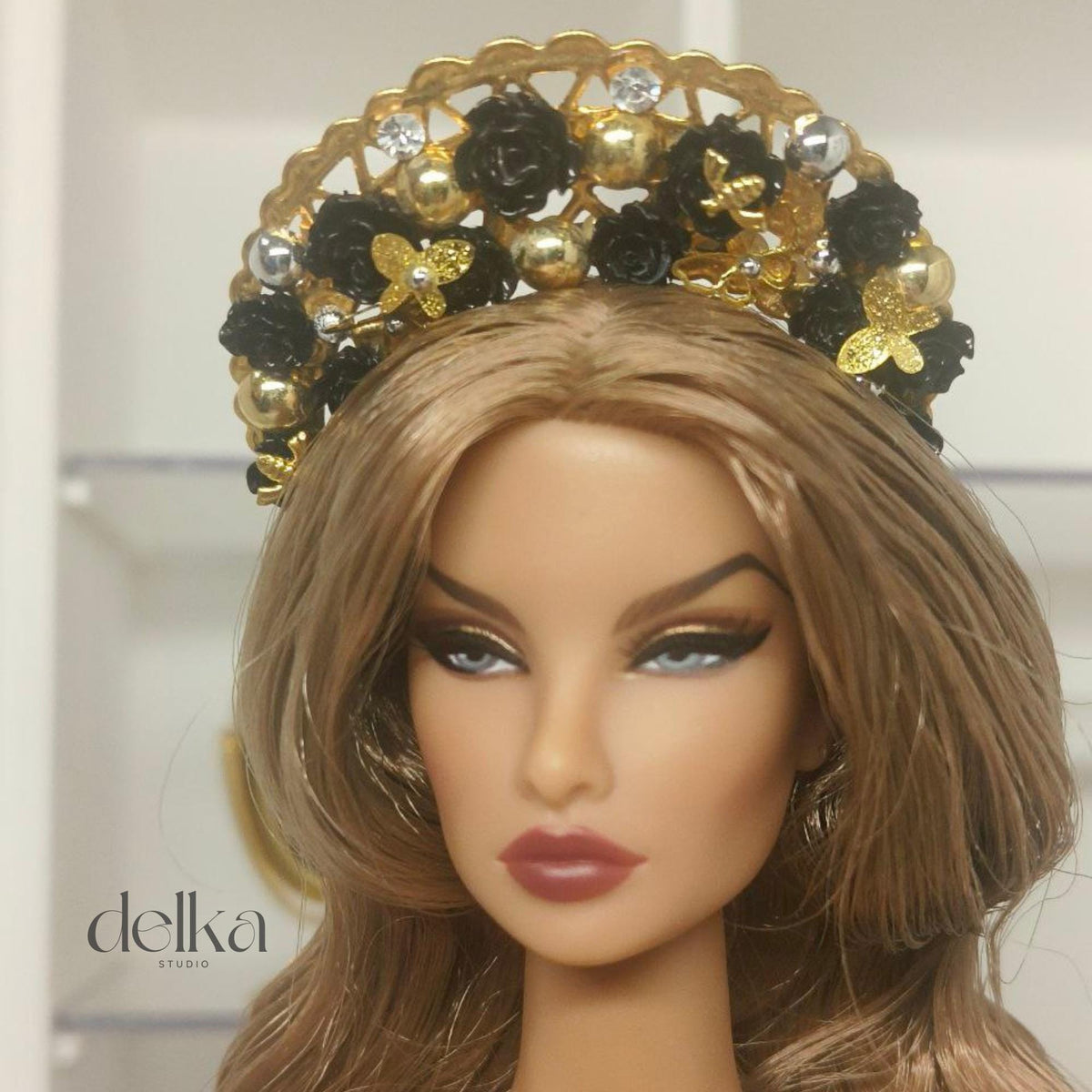 Golden Goddess Doll Headband, Flowers and Butterflies, Fashion Royalty, 1/6 Scale