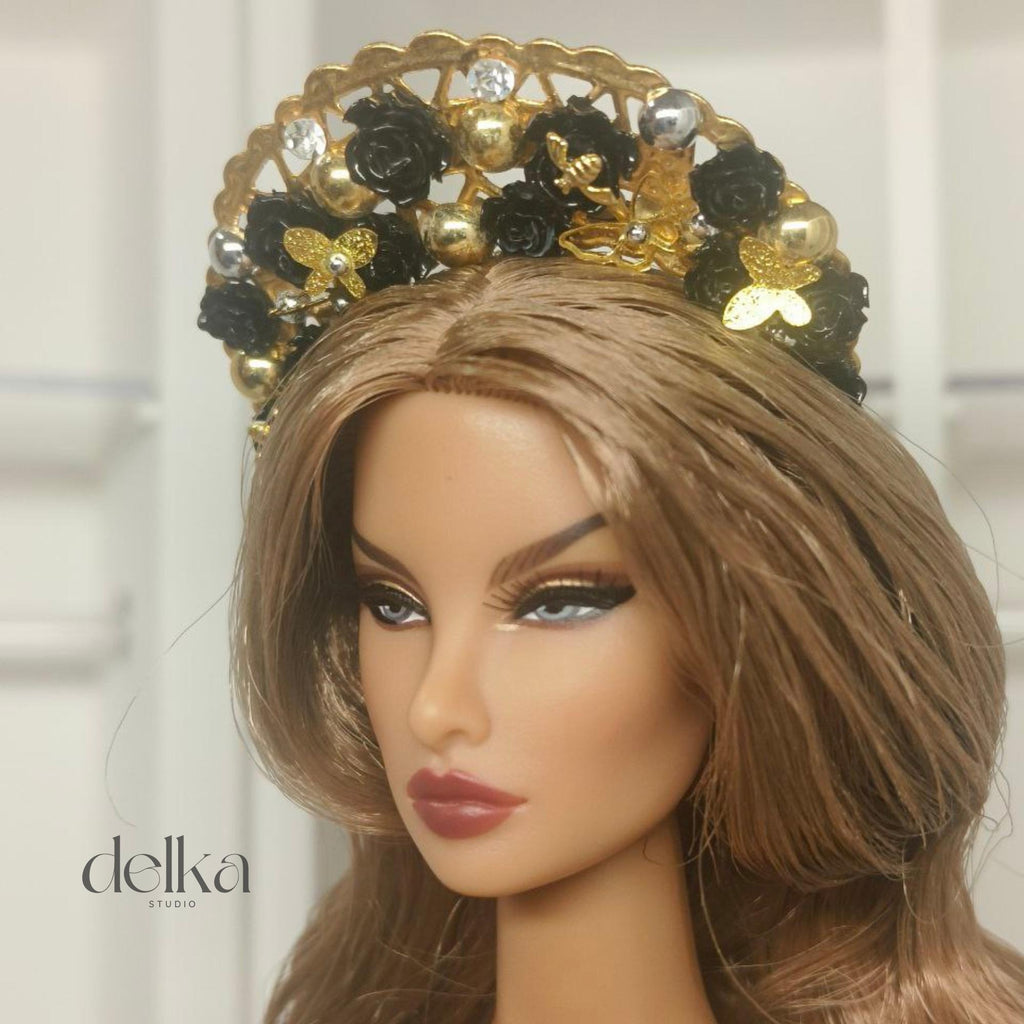 Golden Goddess Doll Headband, Flowers and Butterflies, Fashion Royalty, 1/6 Scale