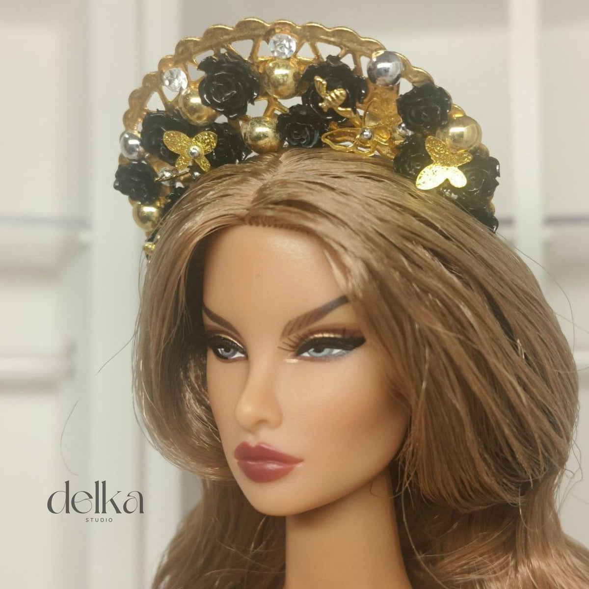 Golden Goddess Doll Headband, Flowers and Butterflies, Fashion Royalty, 1/6 Scale