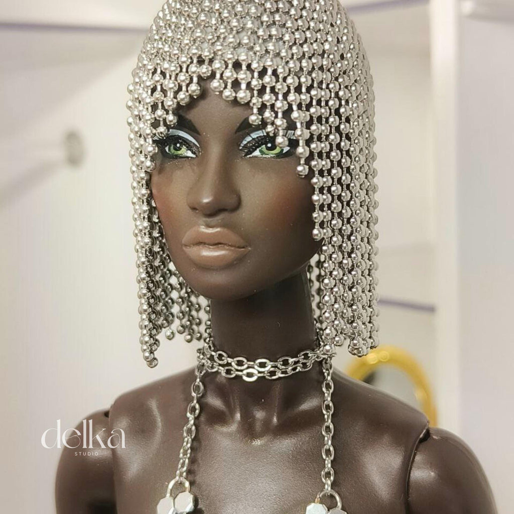 Metallic Silver Doll Wig, 1:6 Scale, Fashion Royalty, Nu Face