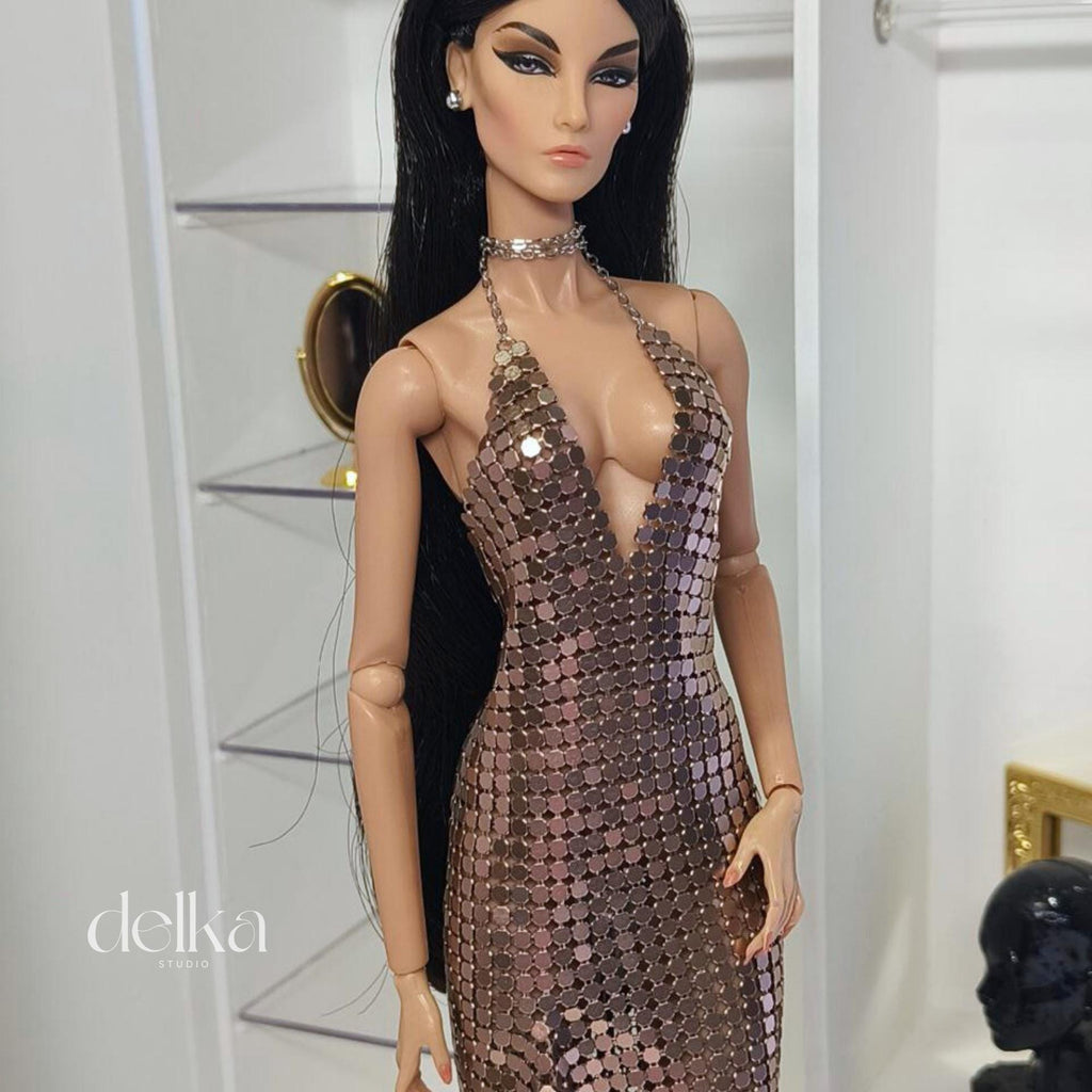 Metal Mesh Gown, 12-inch Fashion Doll Dress