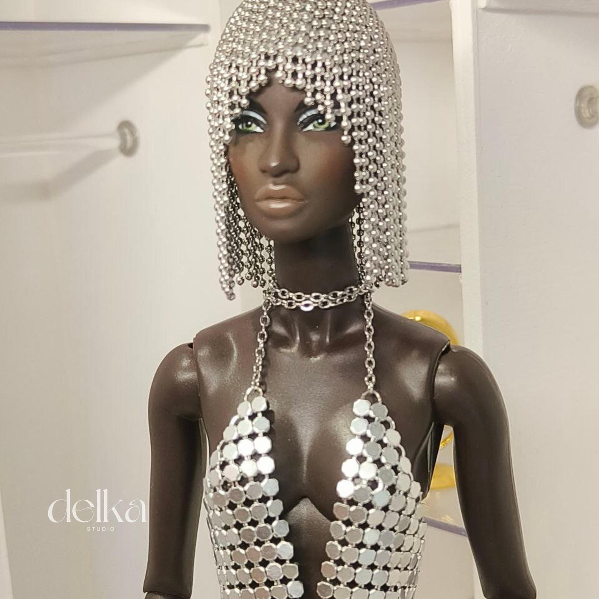 Metallic Silver Doll Wig, 1:6 Scale, Fashion Royalty, Nu Face