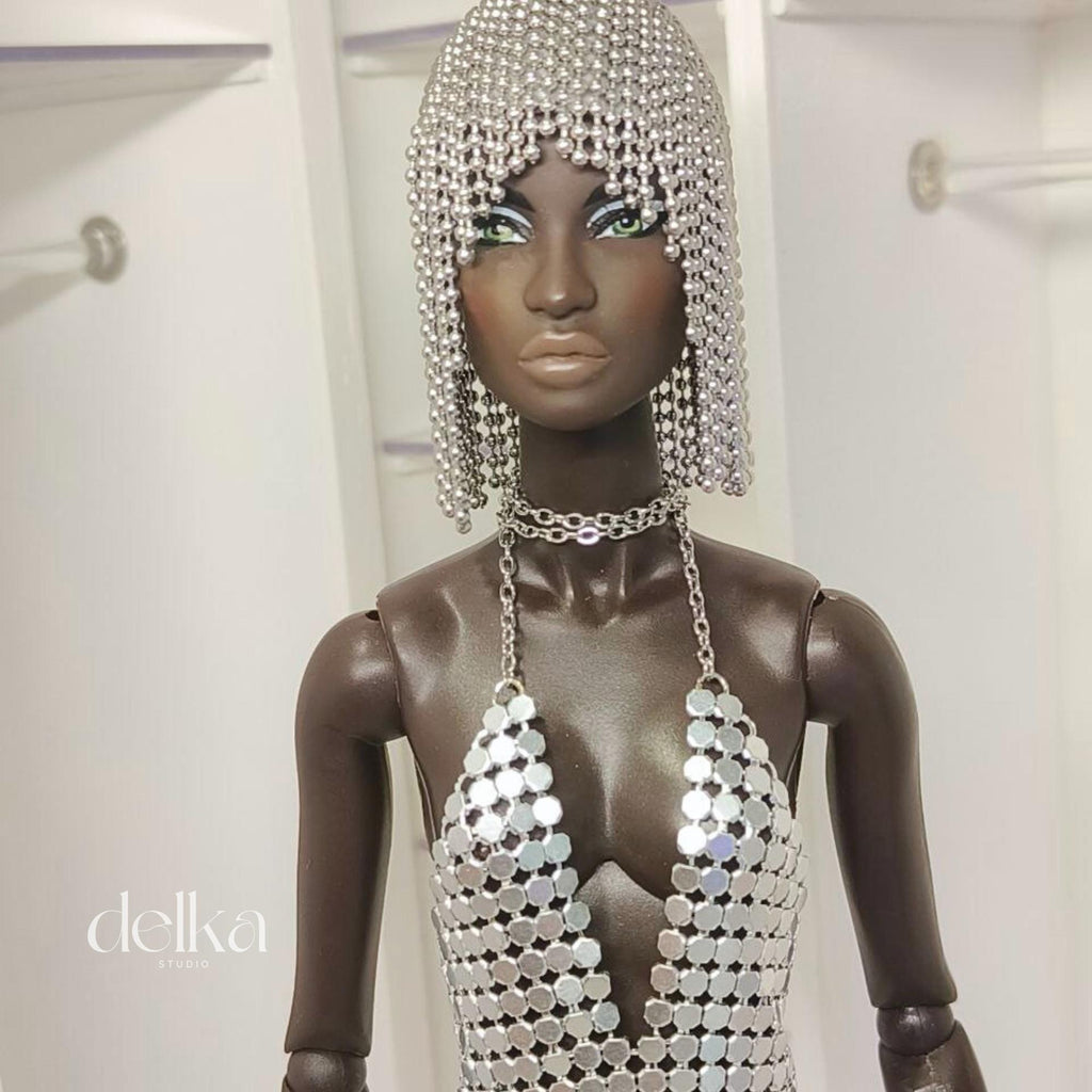 Metallic Silver Doll Wig, 1:6 Scale, Fashion Royalty, Nu Face