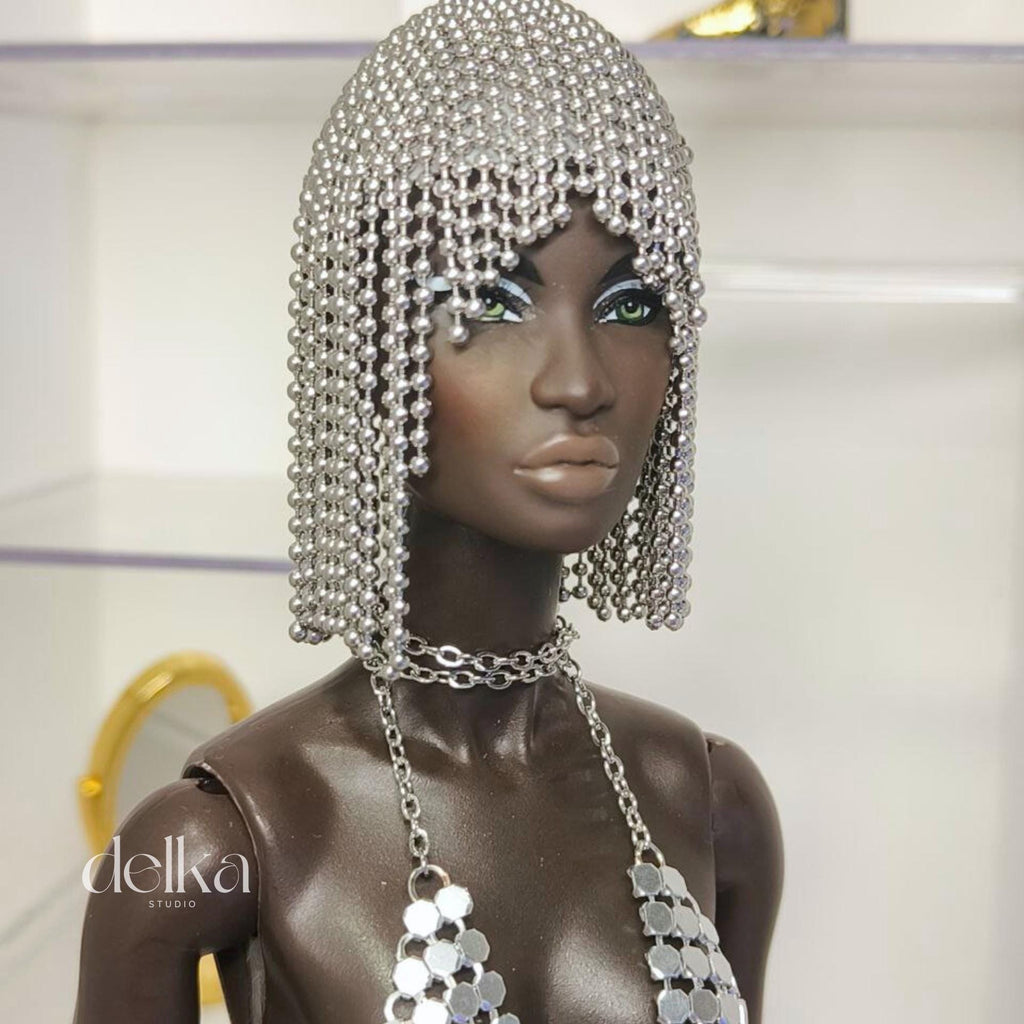 Metallic Silver Doll Wig, 1:6 Scale, Fashion Royalty, Nu Face