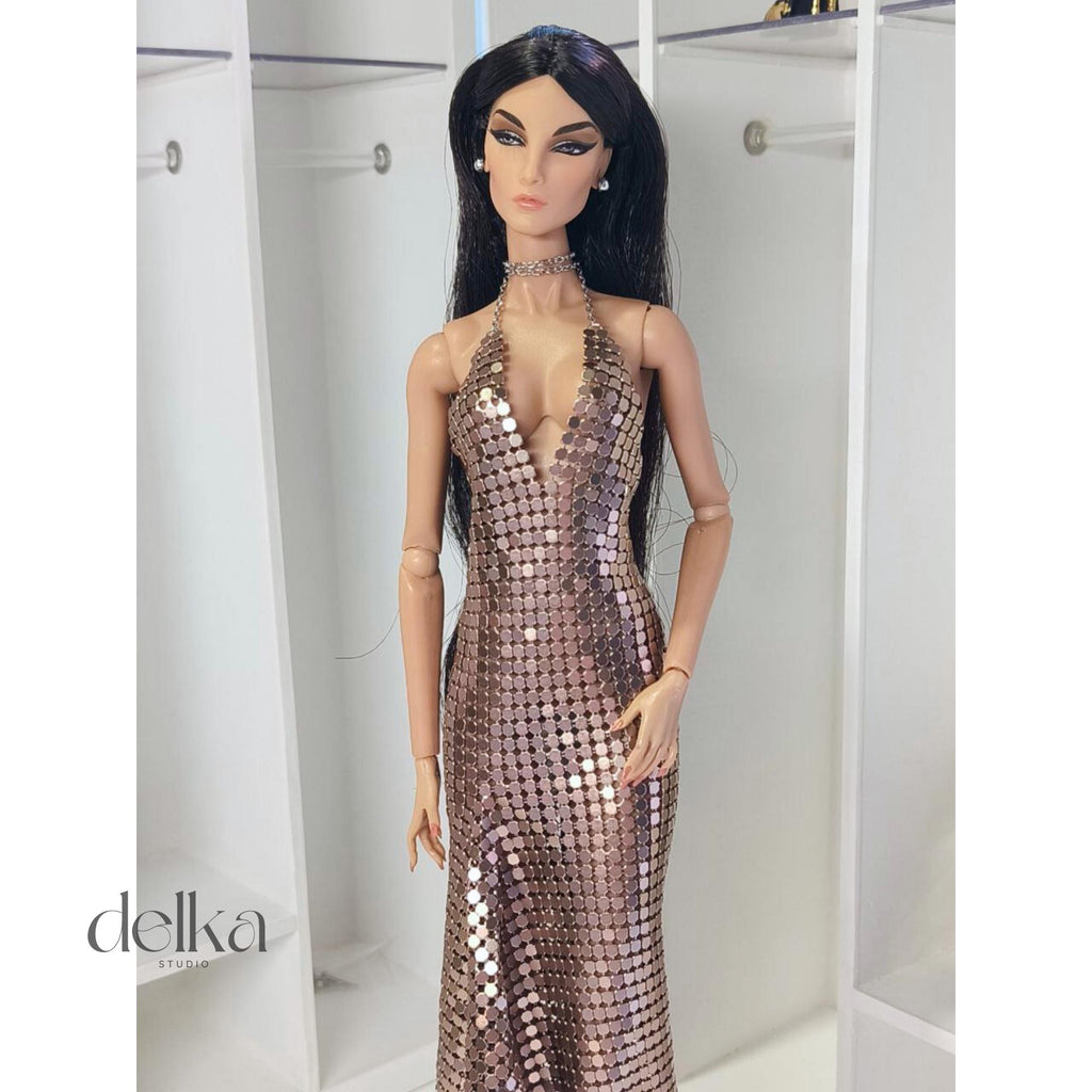 Metal Mesh Gown, 12-inch Fashion Doll Dress