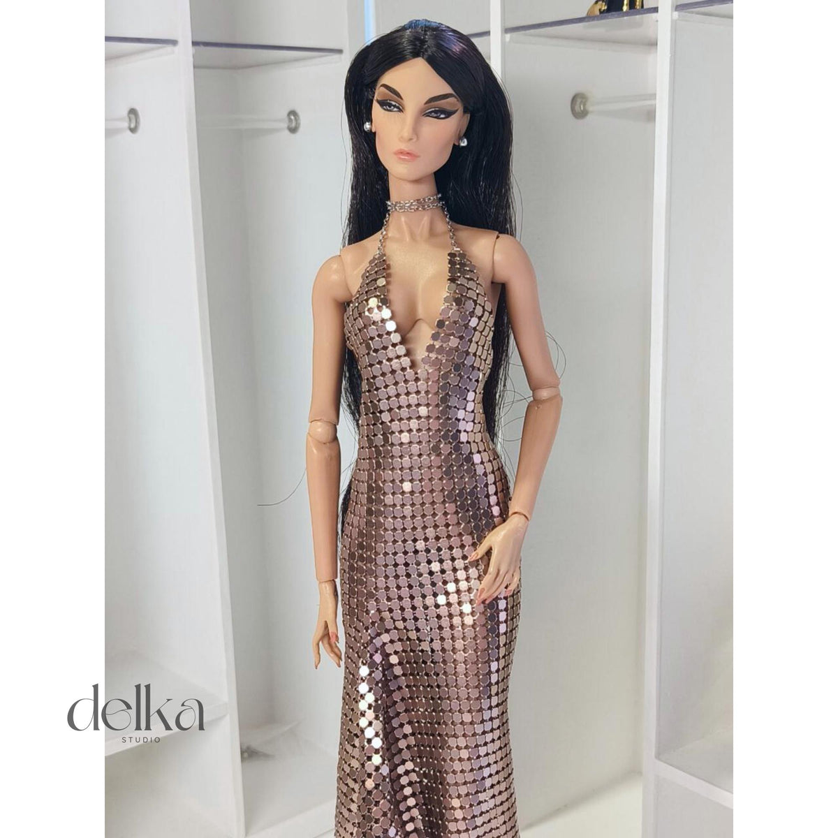 Metal Mesh Gown, 12-inch Fashion Doll Dress