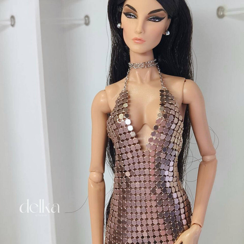 Metal Mesh Gown, 12-inch Fashion Doll Dress