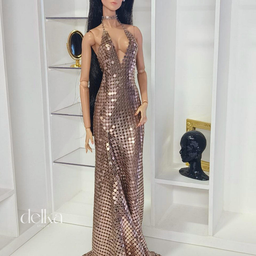 Metal Mesh Gown, 12-inch Fashion Doll Dress
