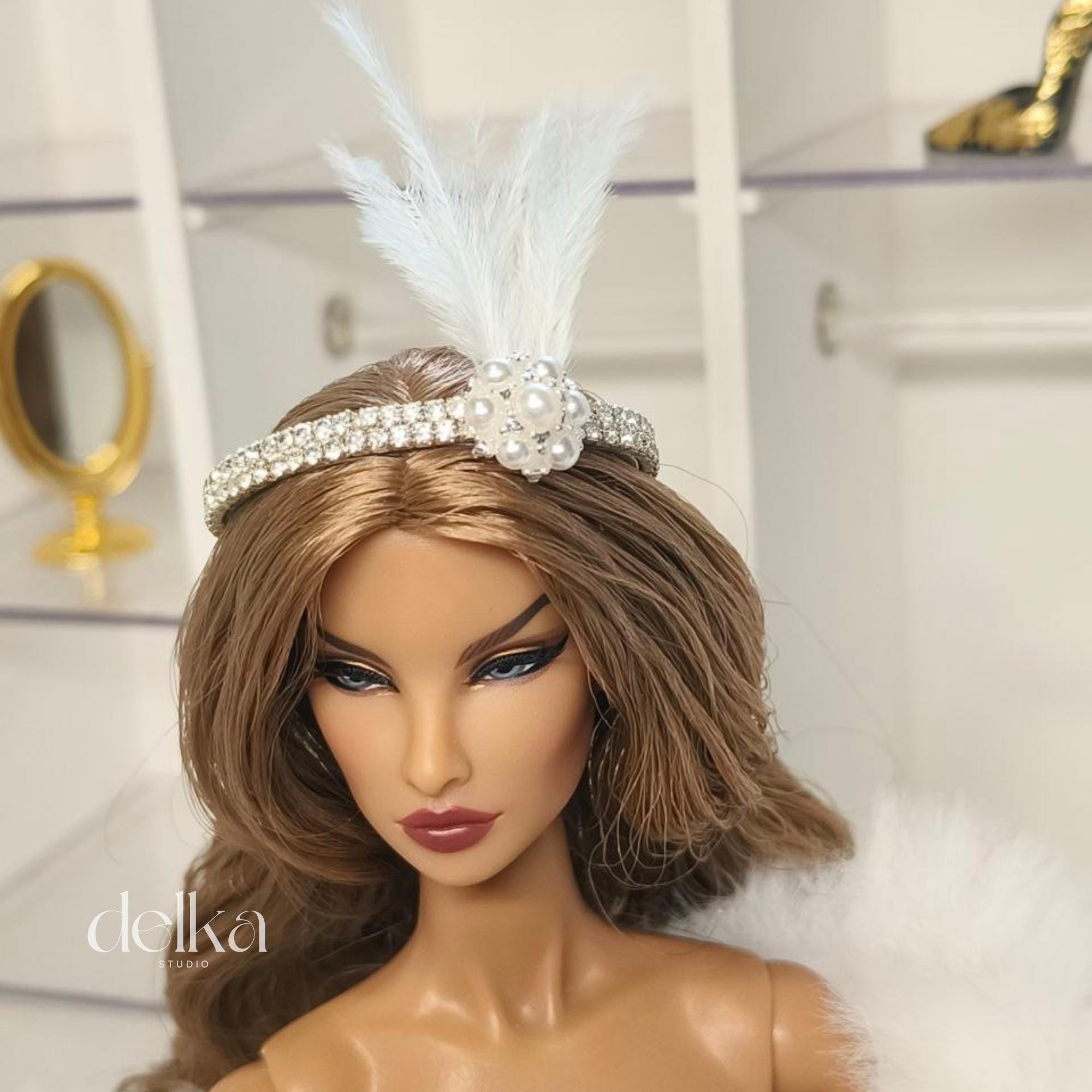 12 inch Charleston Headdress for dolls, 1:6 scale Showgirl Tiara for Fashion Dolls
