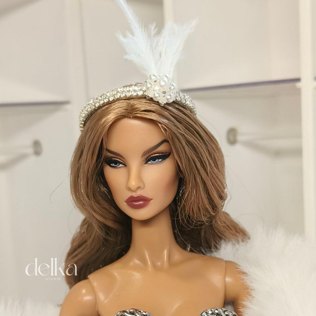 12 inch Charleston Headdress for dolls, 1:6 scale Showgirl Tiara for Fashion Dolls