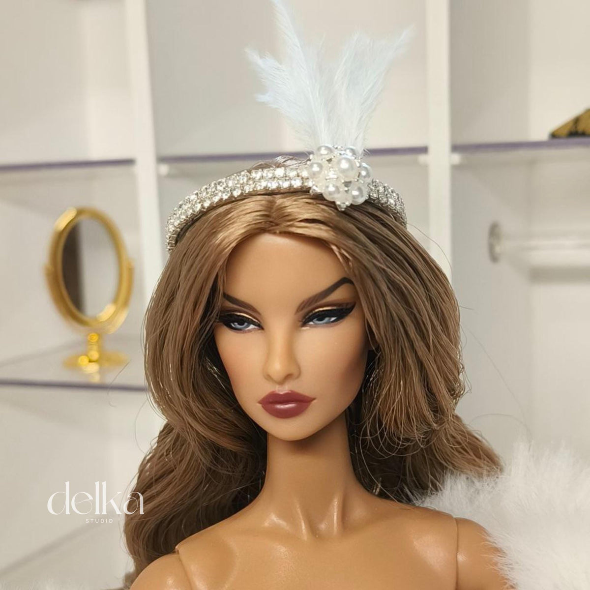 12 inch Charleston Headdress for dolls, 1:6 scale Showgirl Tiara for Fashion Dolls