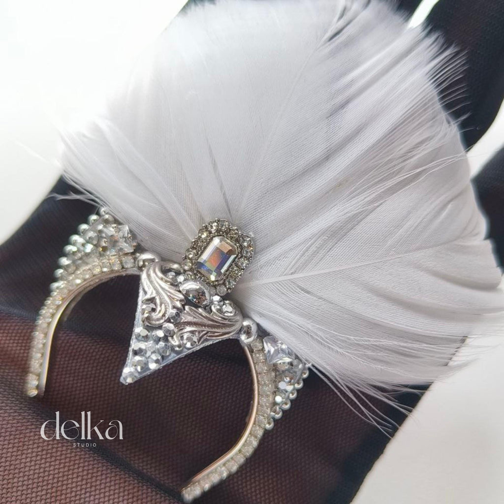12 inch Miniature Feathered Showgirl Headpiece, 1/6 Scale Fashion Dolls