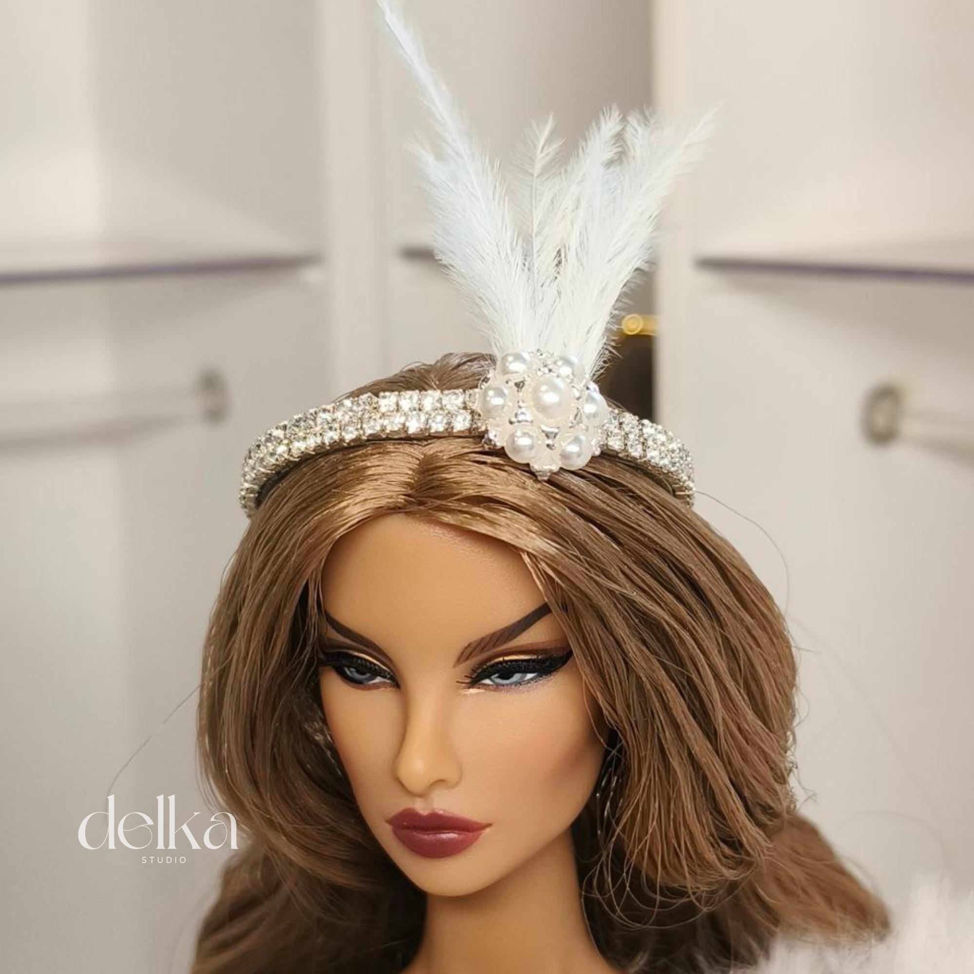 12 inch Charleston Headdress for dolls, 1:6 scale Showgirl Tiara for Fashion Dolls