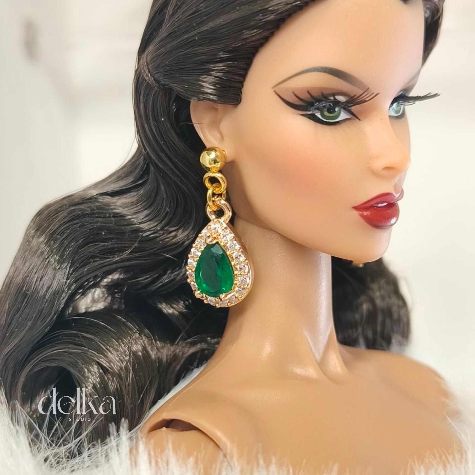 Gold Jewel Drop Earrings, 1:6 Scale Fashion Doll Jewelry