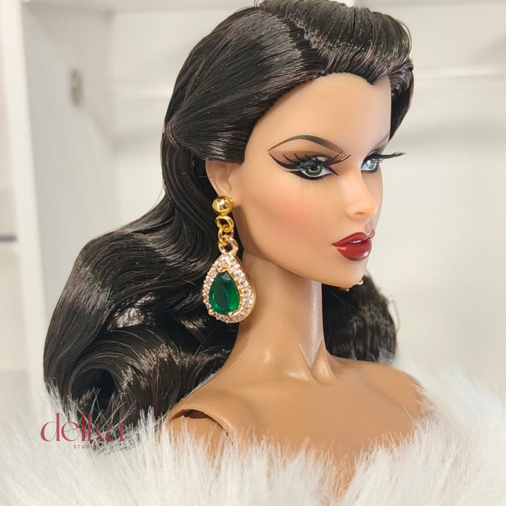 Gold Jewel Drop Earrings, 1:6 Scale Fashion Doll Jewelry