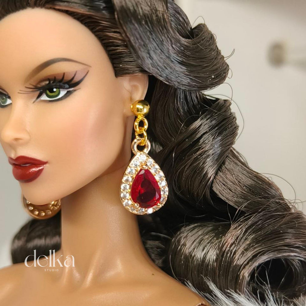 Gold Jewel Drop Earrings, 1:6 Scale Fashion Doll Jewelry