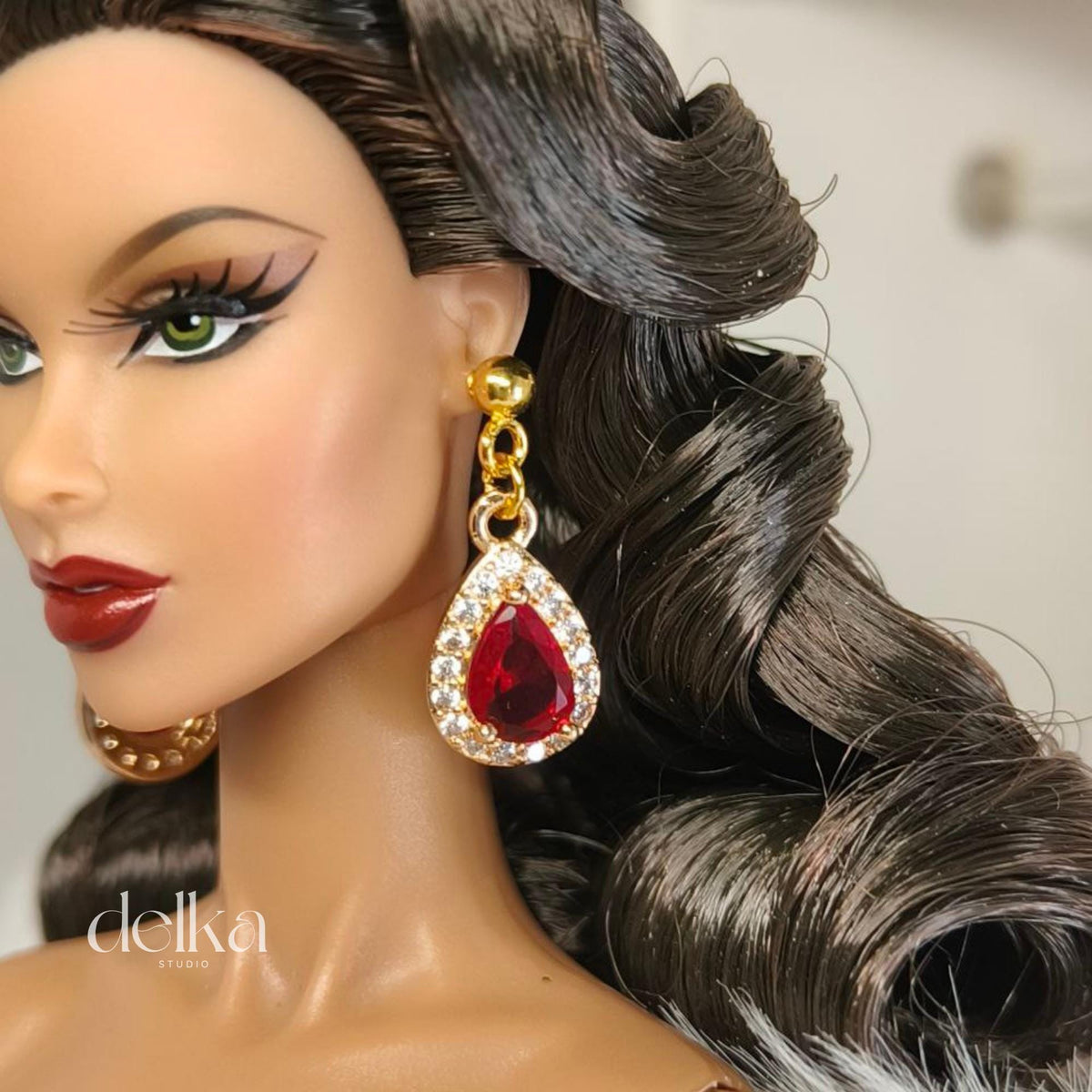 Gold Jewel Drop Earrings, 1:6 Scale Fashion Doll Jewelry