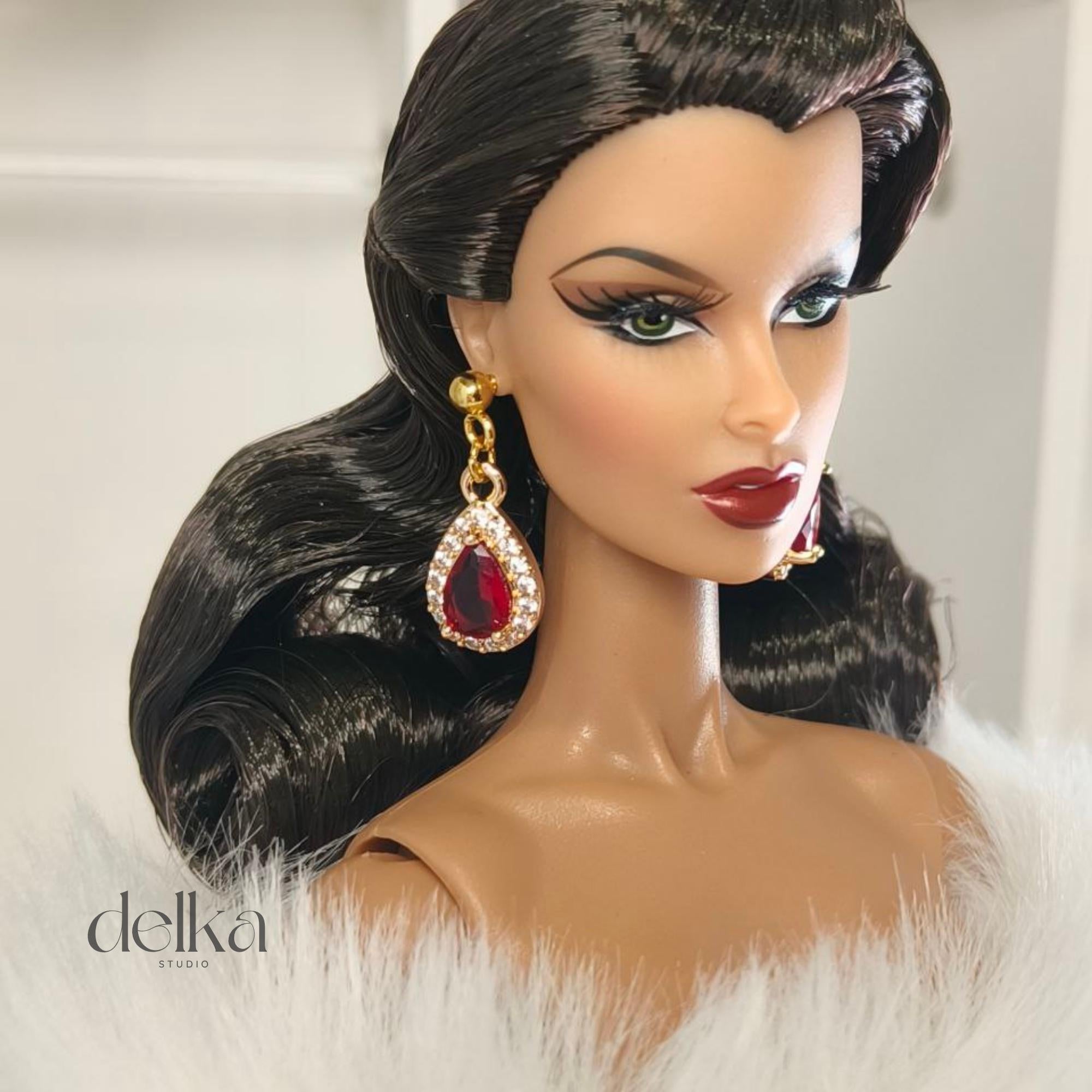 Gold Jewel Drop Earrings, 1:6 Scale Fashion Doll Jewelry