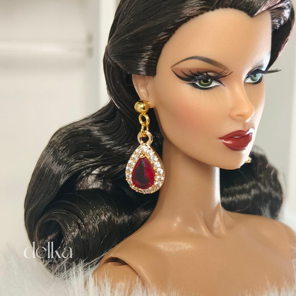Gold Jewel Drop Earrings, 1:6 Scale Fashion Doll Jewelry