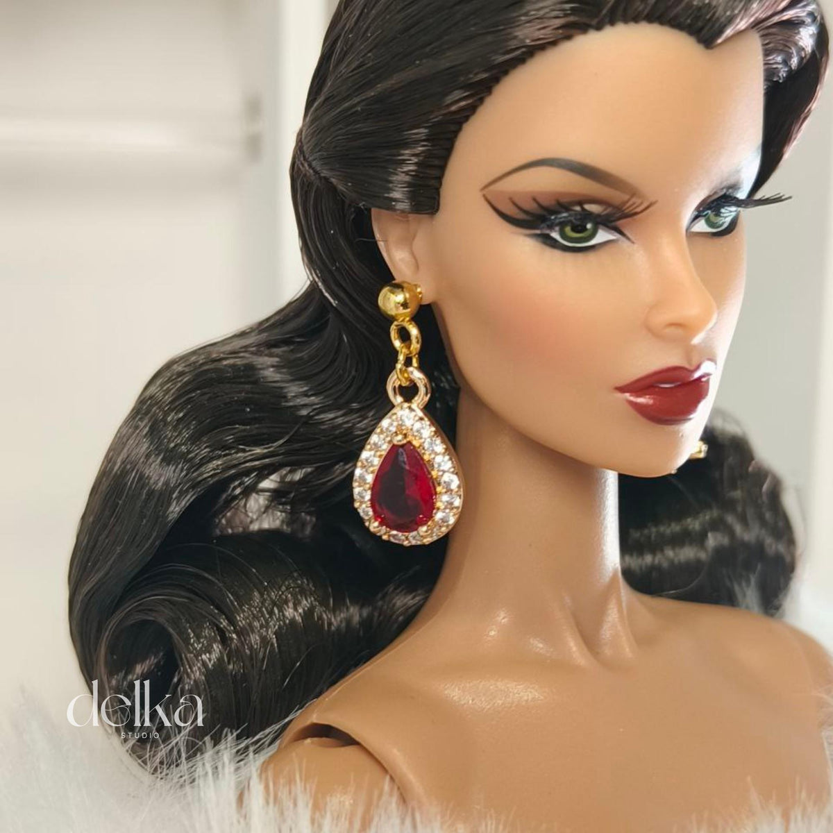Gold Jewel Drop Earrings, 1:6 Scale Fashion Doll Jewelry