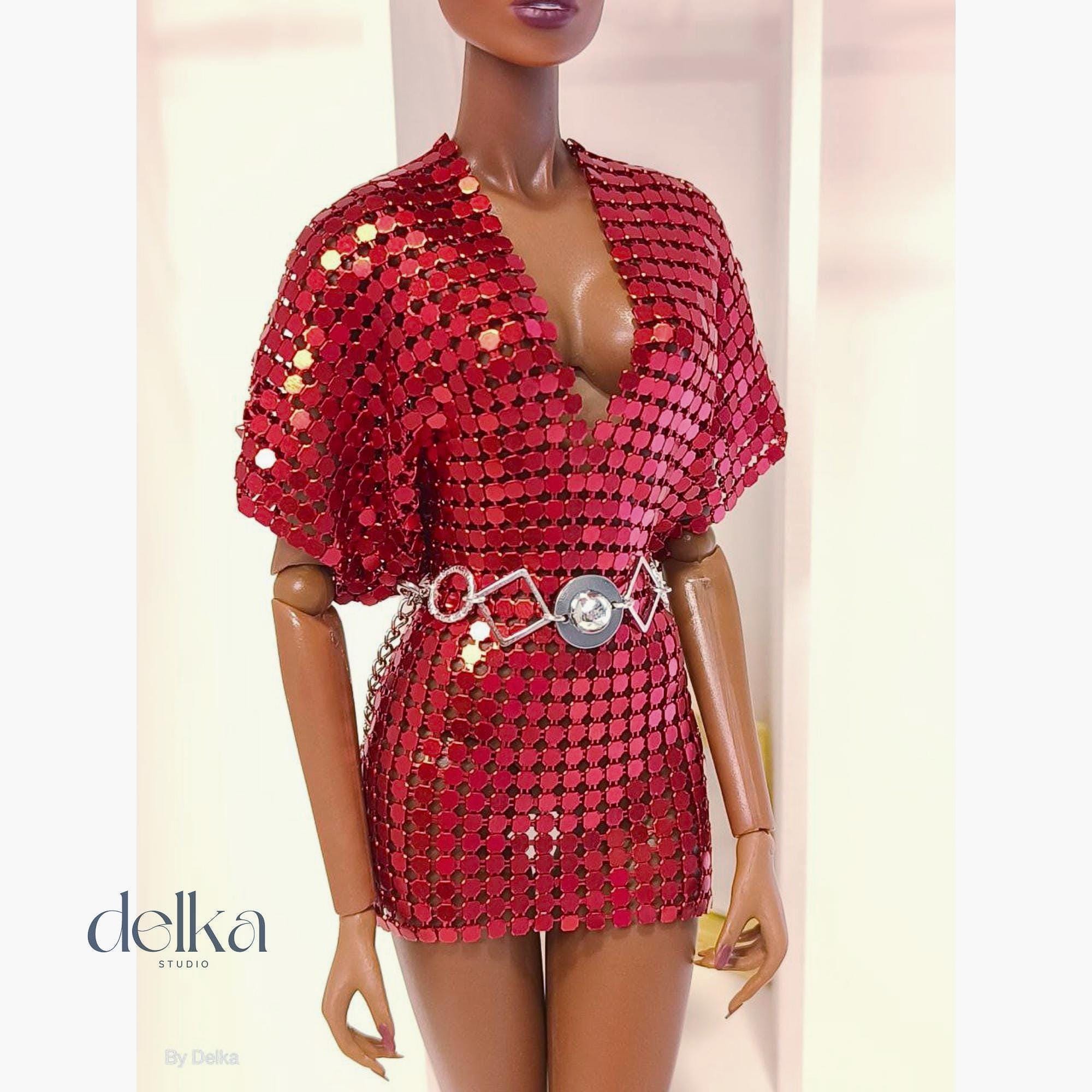 Red Metallic Mesh Dress for Fashion Royalty, 1:6 scale