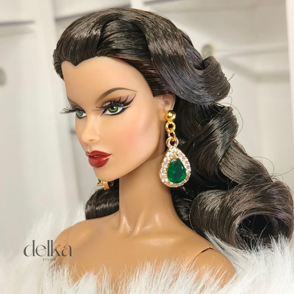 Gold Jewel Drop Earrings, 1:6 Scale Fashion Doll Jewelry