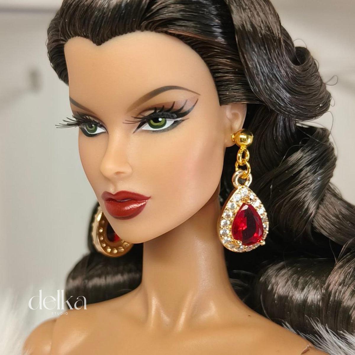 Gold Jewel Drop Earrings, 1:6 Scale Fashion Doll Jewelry