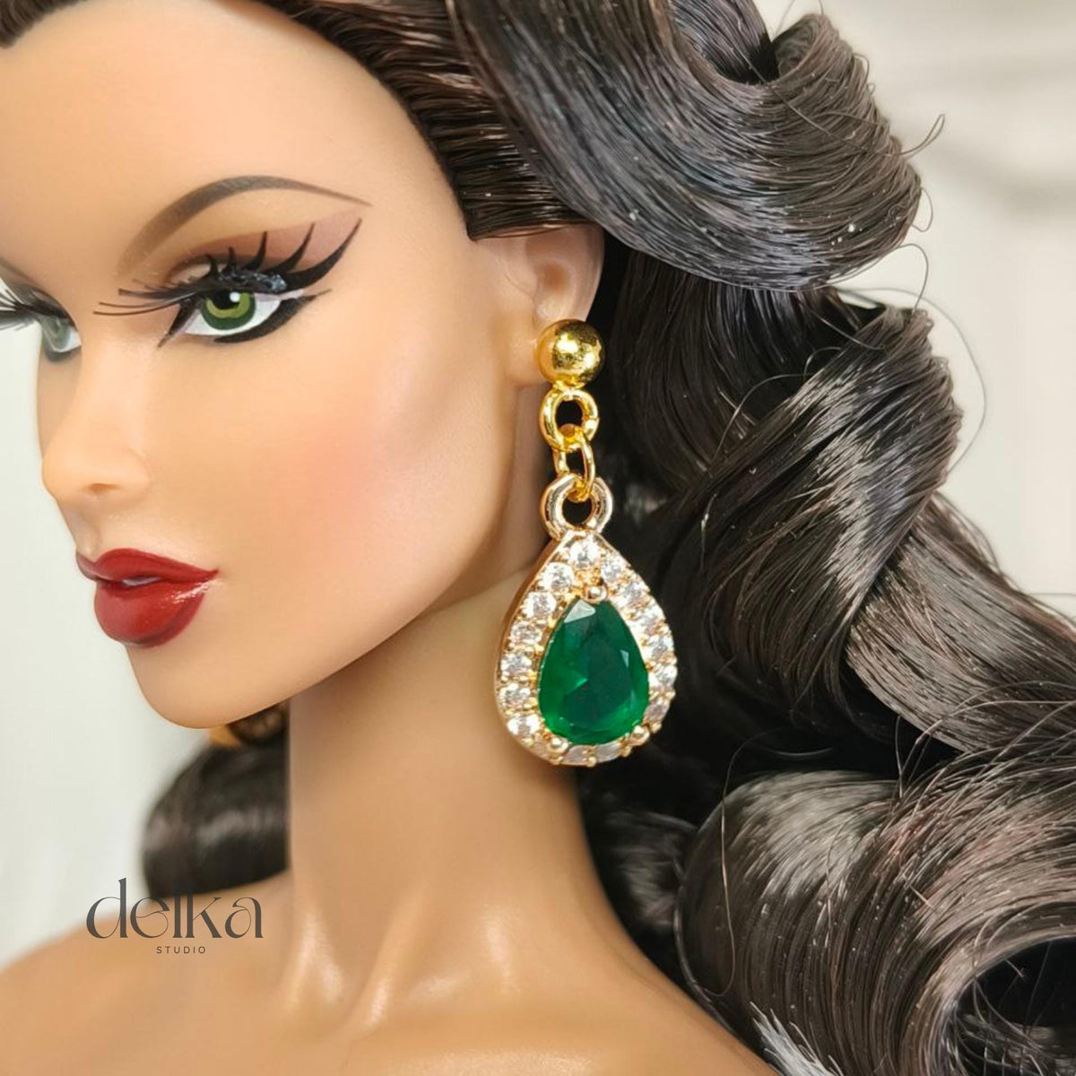 Gold Jewel Drop Earrings, 1:6 Scale Fashion Doll Jewelry