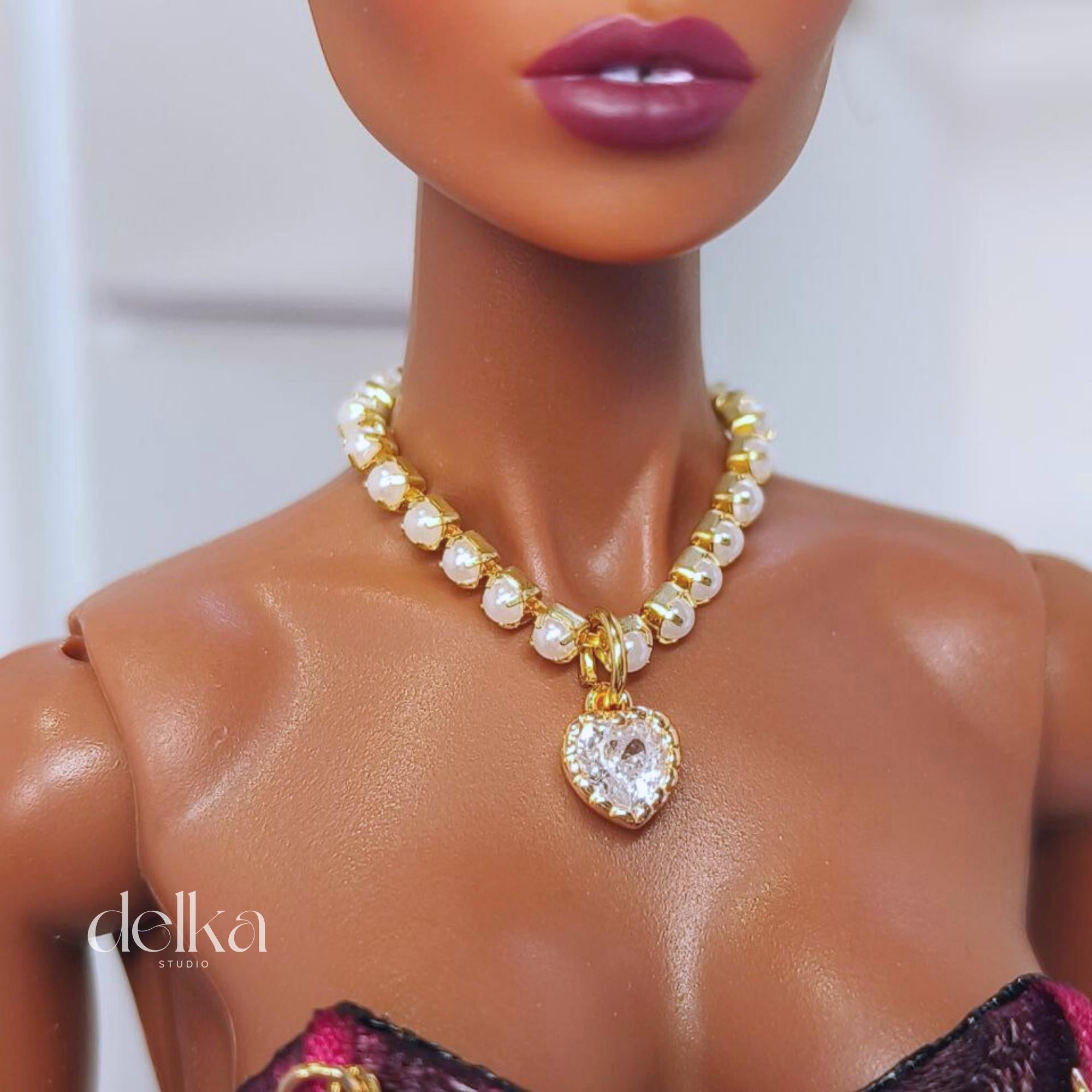 12 inch rhinestone Heart Choker for fashion dolls, 1/6 Scale Doll Necklace