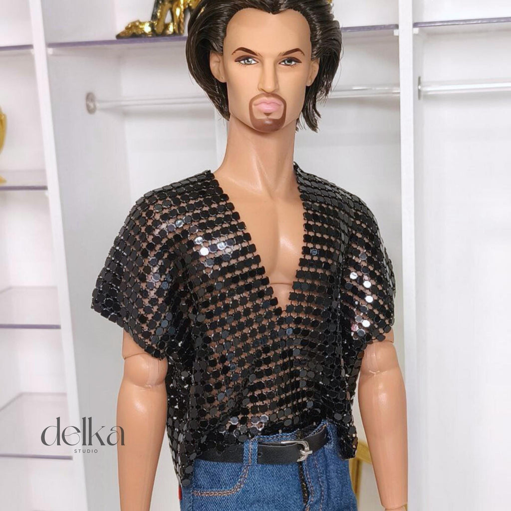 12 inch metallic mesh T-shirt for male Fashion Royalty dolls, 1:6 scale top for man fashion dolls