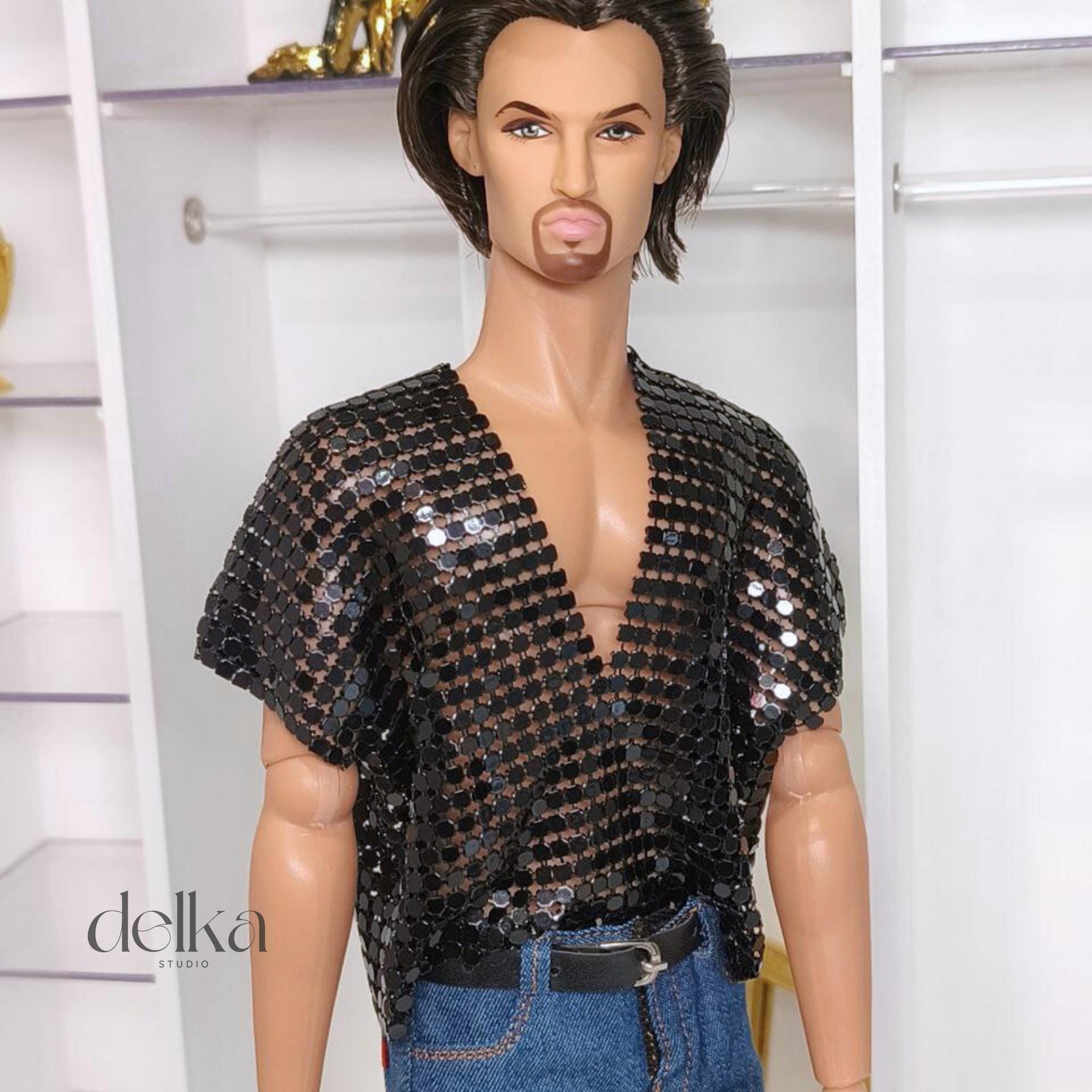 12 inch metallic mesh T-shirt for male Fashion Royalty dolls, 1:6 scale top for man fashion dolls