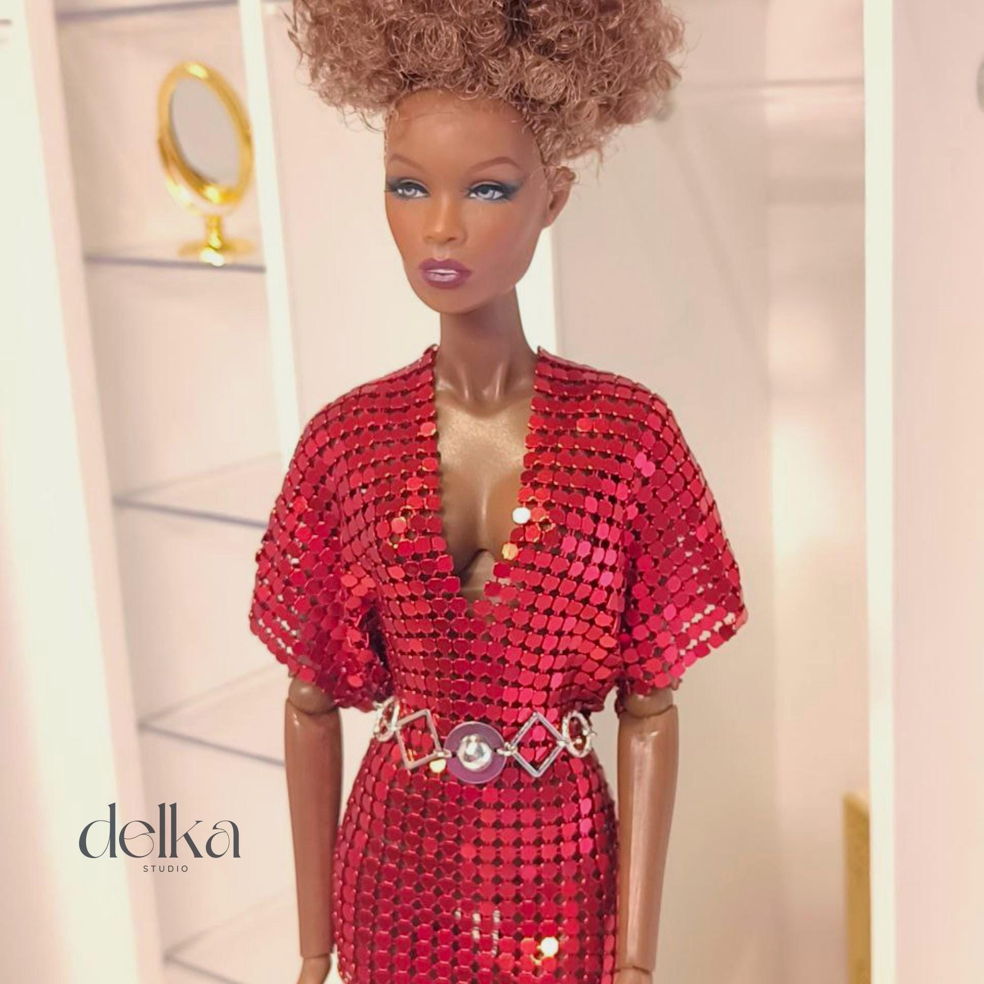 Red Metallic Mesh Dress for Fashion Royalty, 1:6 scale
