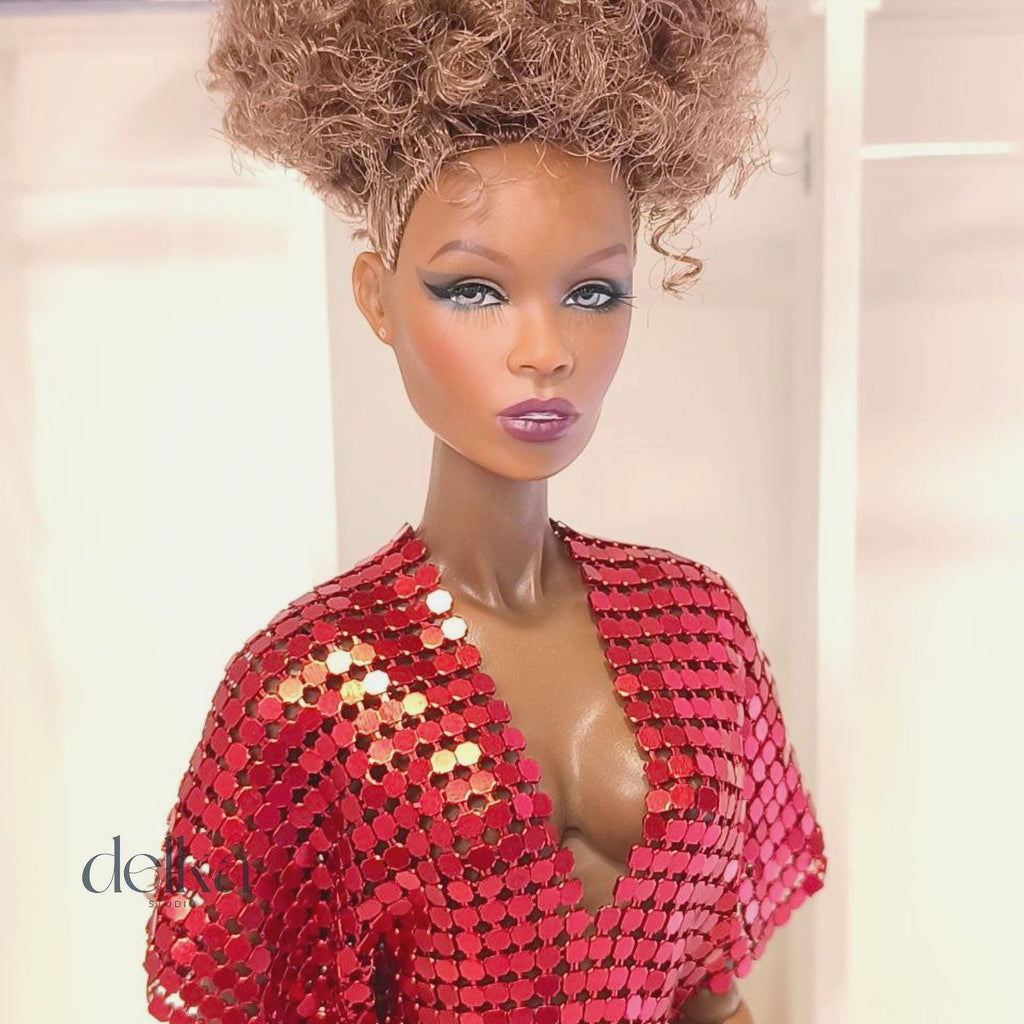 Red Metallic Mesh Dress for Fashion Royalty, 1:6 scale