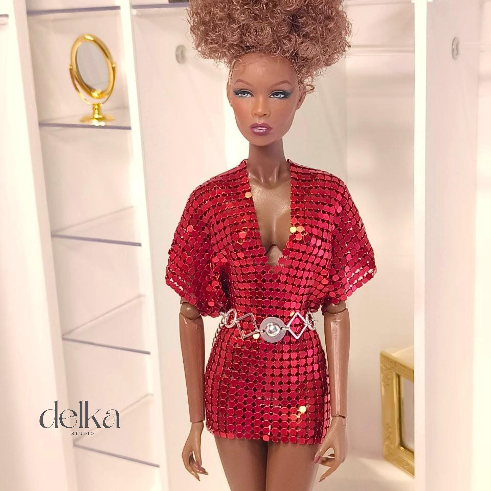 Red Metallic Mesh Dress for Fashion Royalty, 1:6 scale