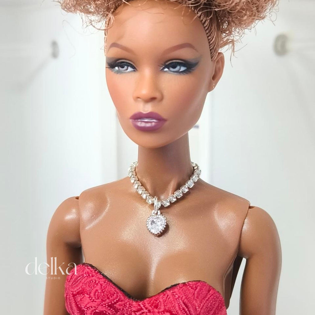 12 inch rhinestone Heart Choker for fashion dolls, 1/6 Scale Doll Necklace