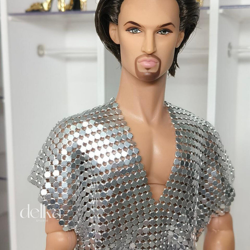 12 inch metallic mesh T-shirt for male Fashion Royalty dolls, 1:6 scale top for man fashion dolls