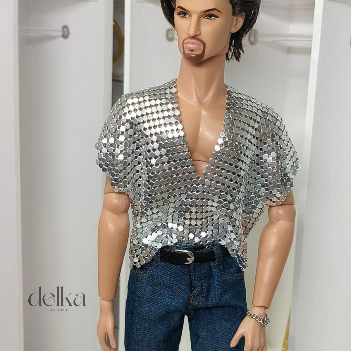 12 inch metallic mesh T-shirt for male Fashion Royalty dolls, 1:6 scale top for man fashion dolls