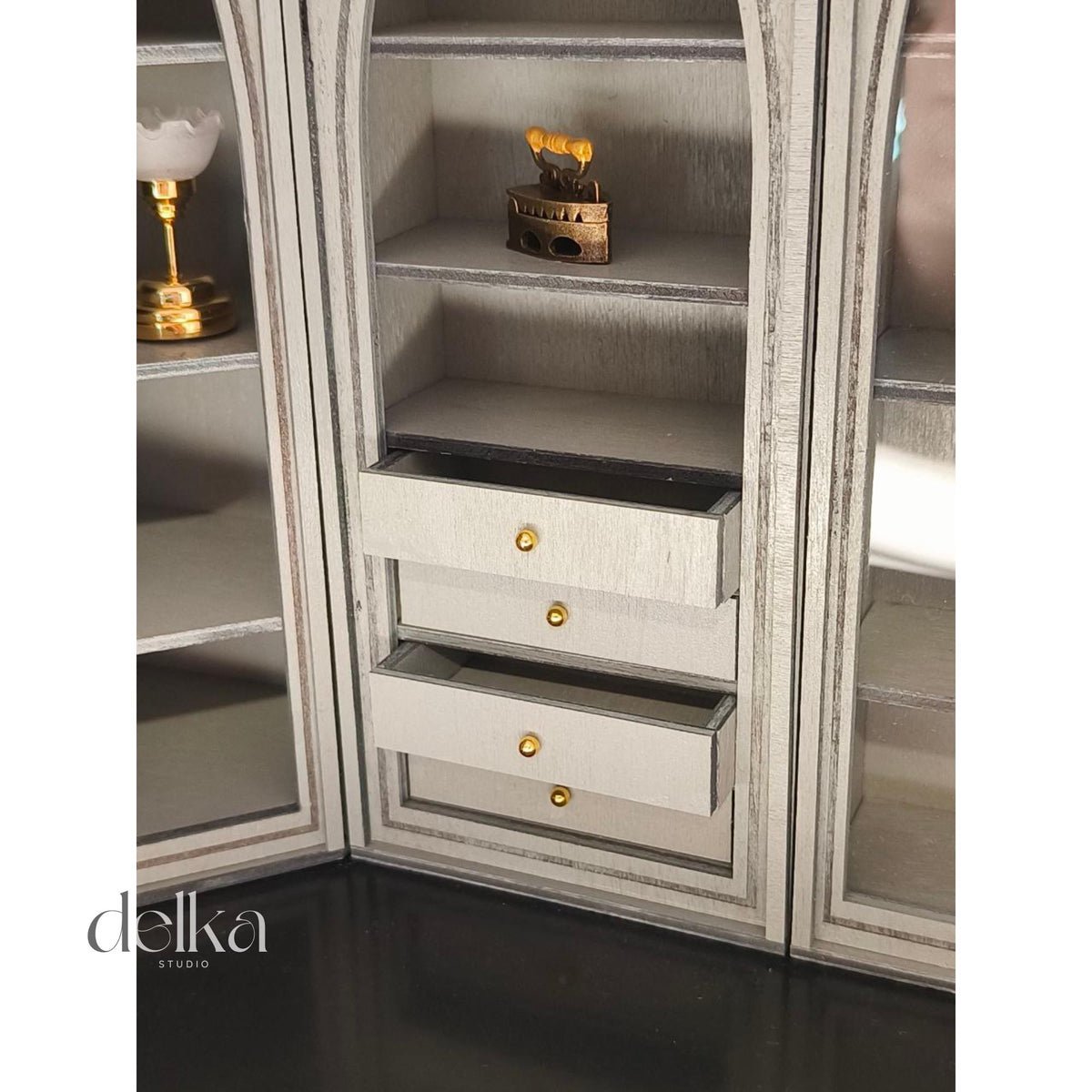 Miniature Dollhouse Cabinet Set, 1:12 Scale Living Room Furniture