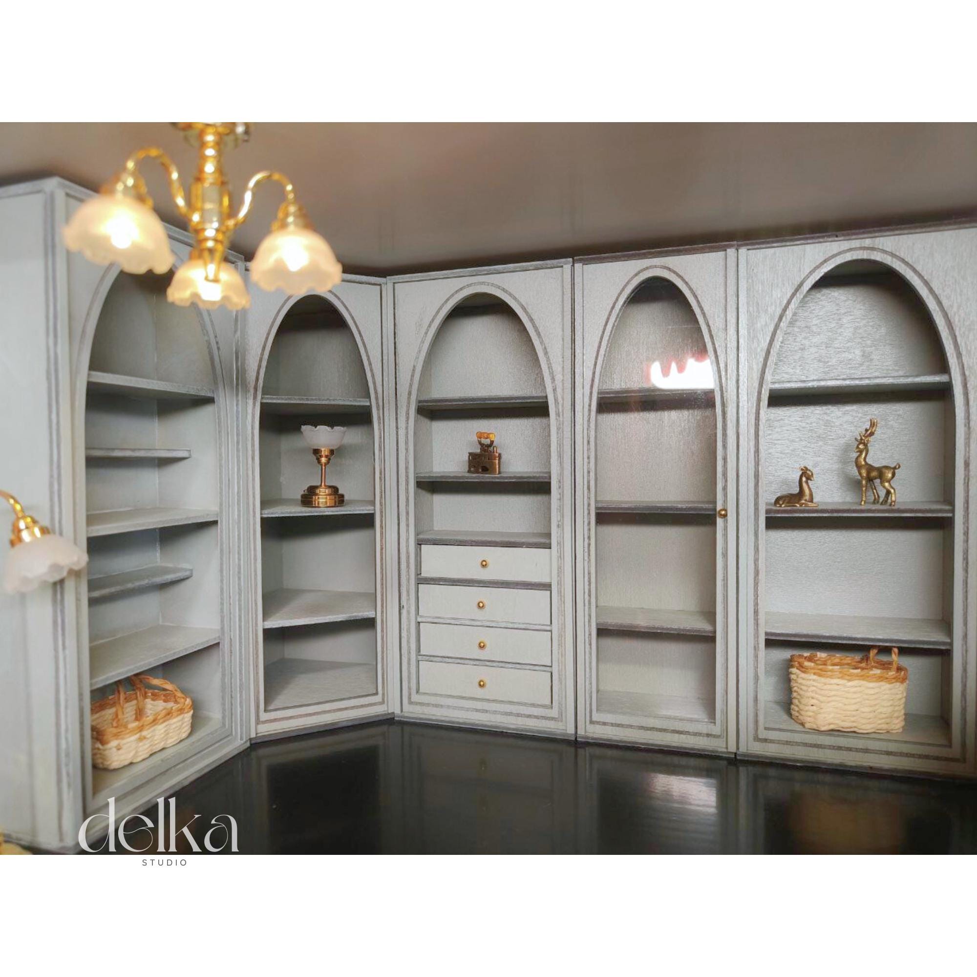 Miniature Dollhouse Cabinet Set, 1:12 Scale Living Room Furniture