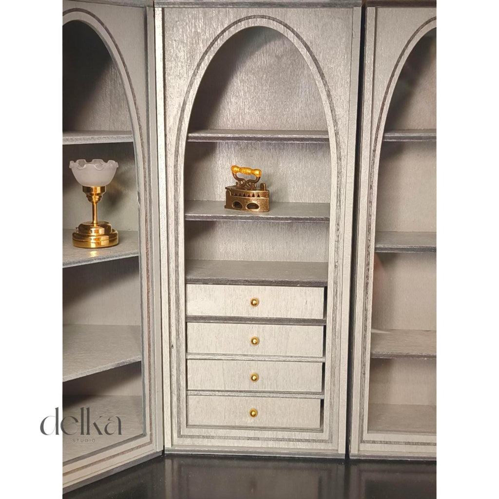 Miniature Dollhouse Cabinet Set, 1:12 Scale Living Room Furniture